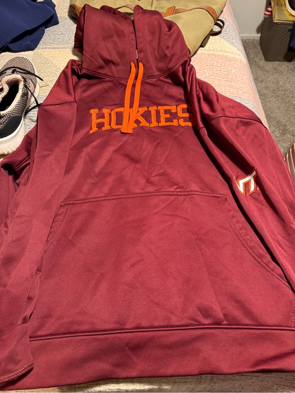 HOKIES Maroon Hooded Pullover Sweatshirt with Orange Accents size XXL